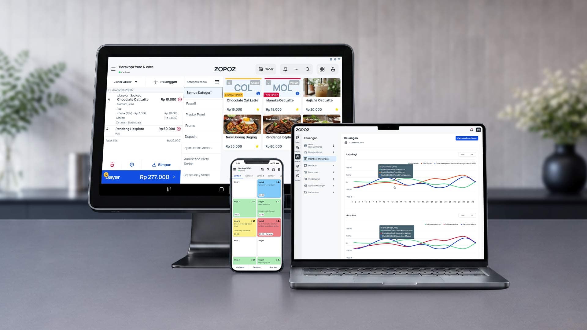 Omnipoz Smart POS di monitor, tablet, ponsel, dan laptop